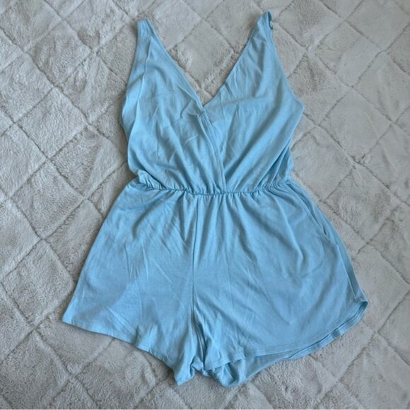 Victoria's Secret PINK | Pastel Blue Cotton Pajama Romper | Size Extra Small - Picture 4 of 15